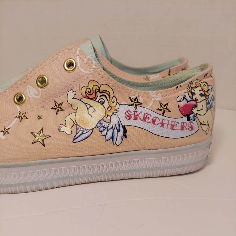 RARE Pink Skechers sz 9 Angel Stars Spell-out Slip On